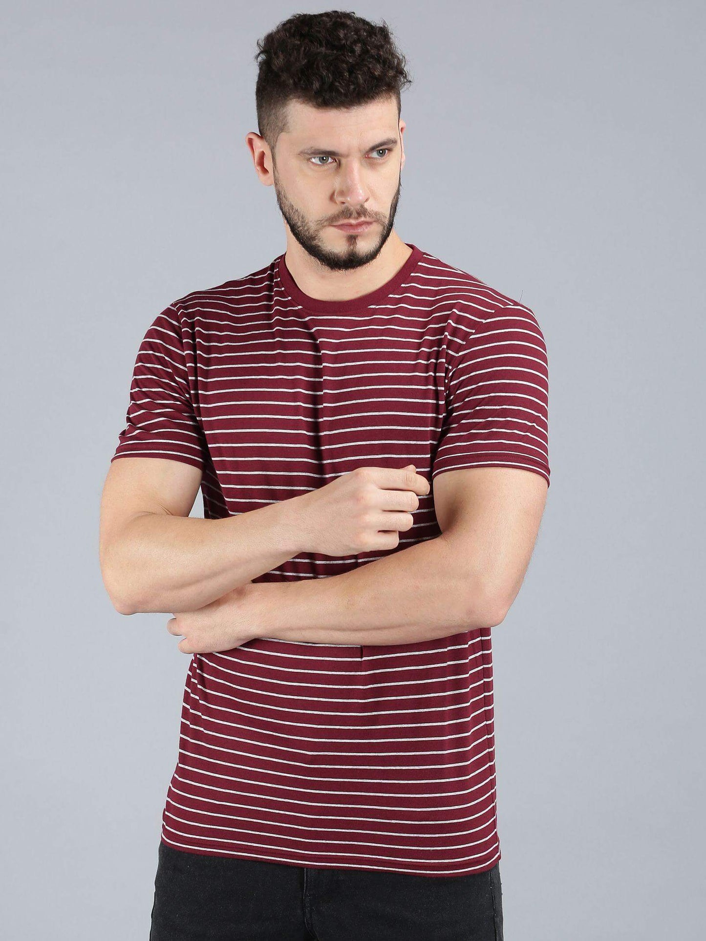 UrGear Cotton Stripes Half Sleeves Round Neck Mens T-Shirt- Brand Kiosk Store