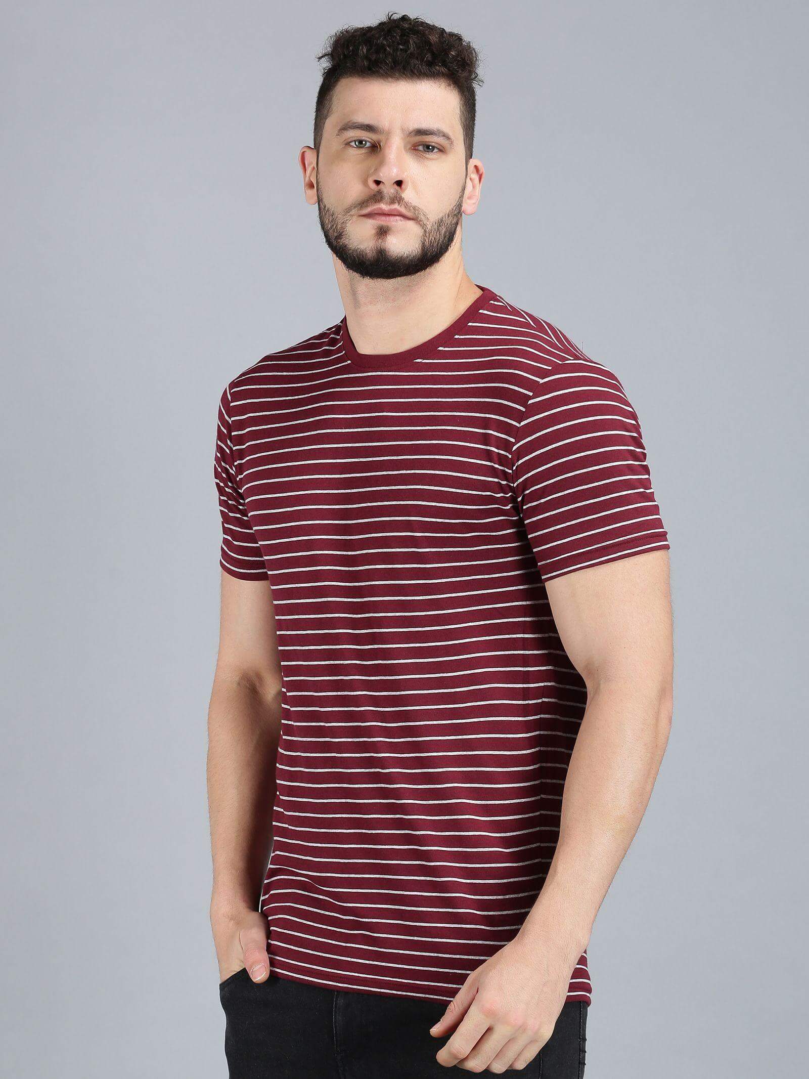 UrGear Cotton Stripes Half Sleeves Round Neck Mens T-Shirt- Brand Kiosk Store