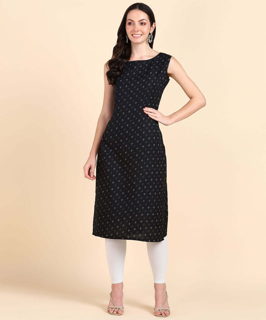 Women's Cotton Blend Sleeveless Casual Fancy Long Kurtis- Brand Kiosk Store