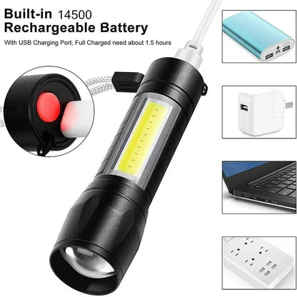 Electric Pocket Torch Plastic Rechargeable Flashlight with Hanging Rope- Brand Kiosk Store