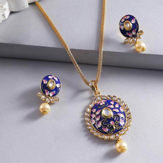 Unique Gold Plated & Stones Chain With Pendant Set- Brand Kiosk Store