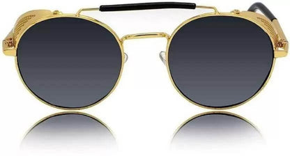 UV Protection Round Sunglasses (Free Size) (For Men & Women, Black, Golden)- Brand Kiosk Store