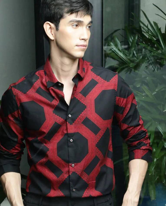 Poly Cotton Printed Full Sleeves Regular Fit Mens Casual Shirt- Brand Kiosk Store