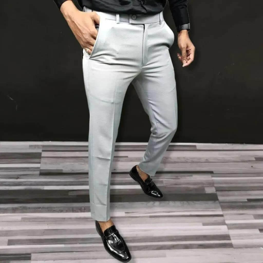 Buy VAN HEUSEN Cream Mens Regular Fit Structure Formal Trousers | Shoppers  Stop