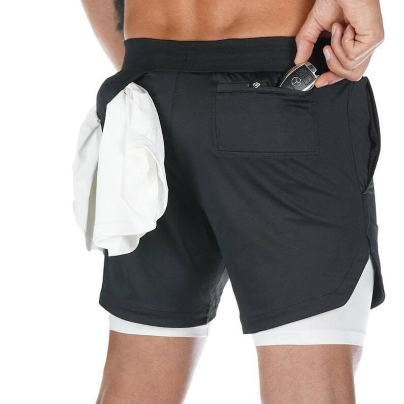 2 in 1 Running Shorts Built in Base Layer Pants Pocket- Brand Kiosk Store