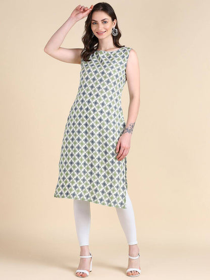 Women's Sleeveless Boat Neck Solid Casual Fancy Long Kurtis- Brand Kiosk Store