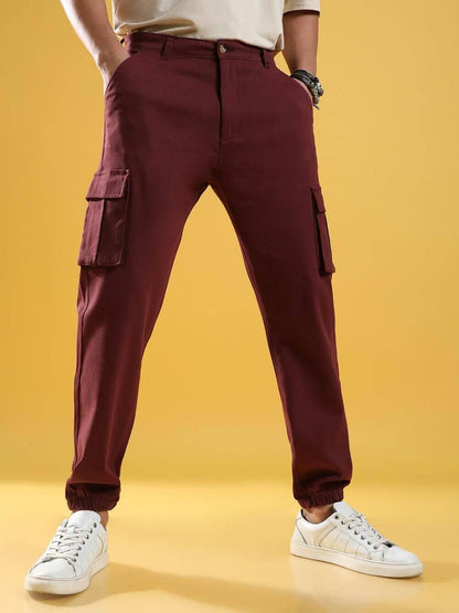 Campus Sutra Men's Poly Cotton Cuffed Hem Cargo Pant- Brand Kiosk Store