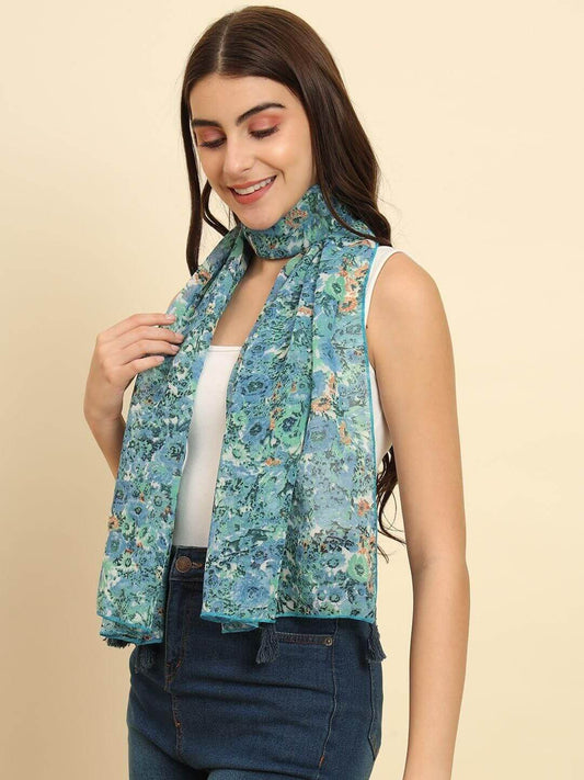 TRENDARREST Green Floral Printed Scarf- Brand Kiosk Store