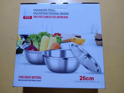 3 in 1 Multifunctional Grater Basin Stainless Steel Colanders Set- Brand Kiosk Store