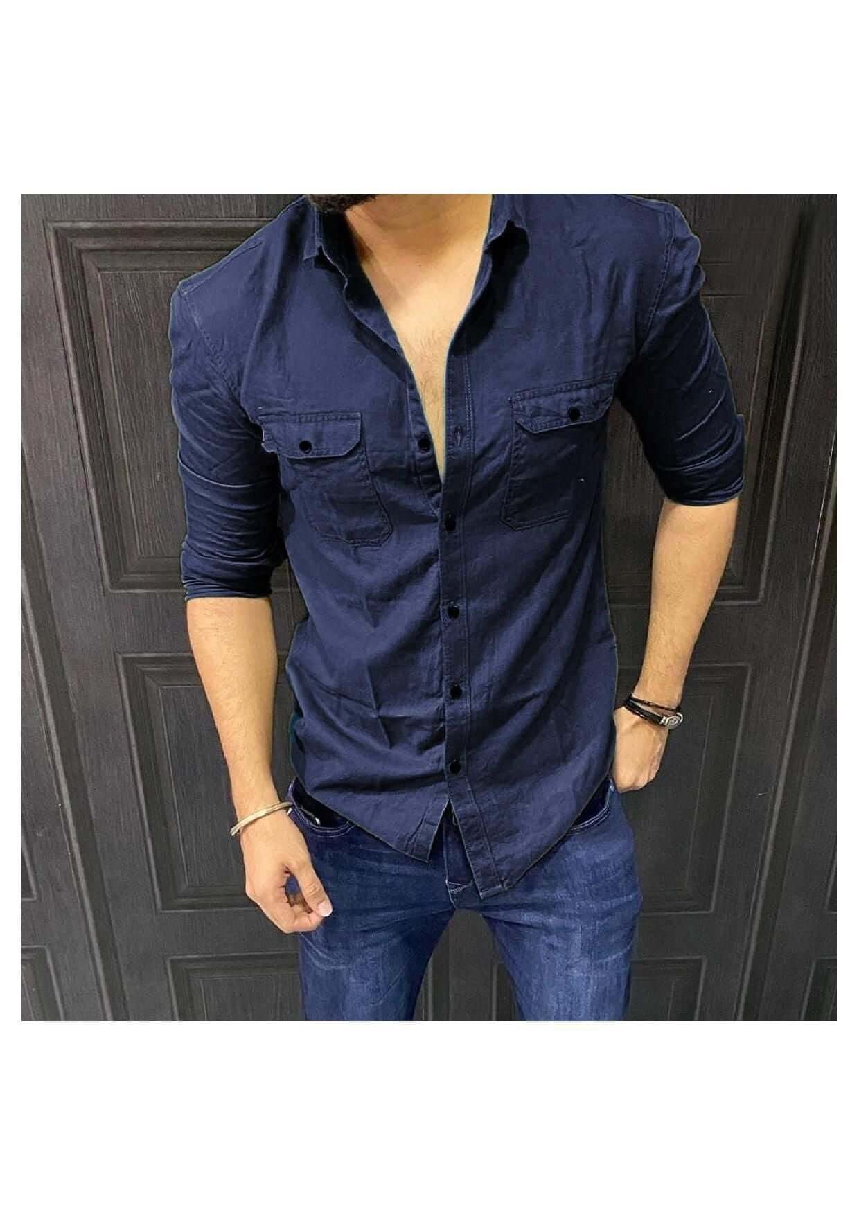 Cotton Solid Full Sleeves Mens Casual Shirt- Brand Kiosk Store