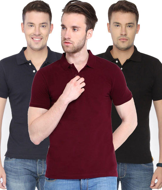 Poly Cotton Solid Half Sleeves Mens Polo T-shirt (Pack of 3)- Brand Kiosk Store