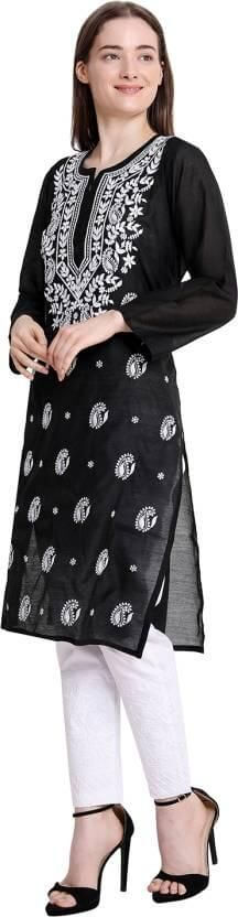 Women Chikan Embroidery Straight Kurta- Brand Kiosk Store