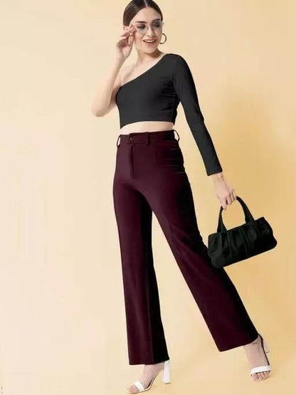 Elegant Wine & Black Lycra Solid Trousers Combo For Women- Brand Kiosk Store