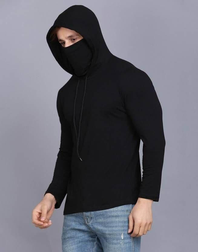 Denzolee Solid Hooded T-Shirt With Mask For Men's- Brand Kiosk Store