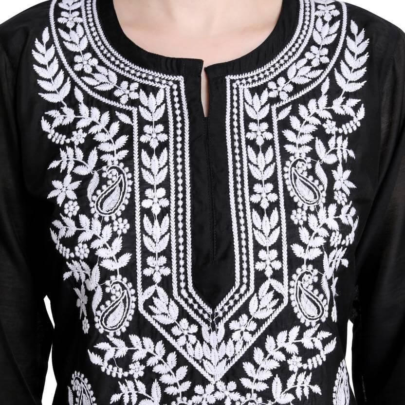 Women Chikan Embroidery Straight Kurta- Brand Kiosk Store