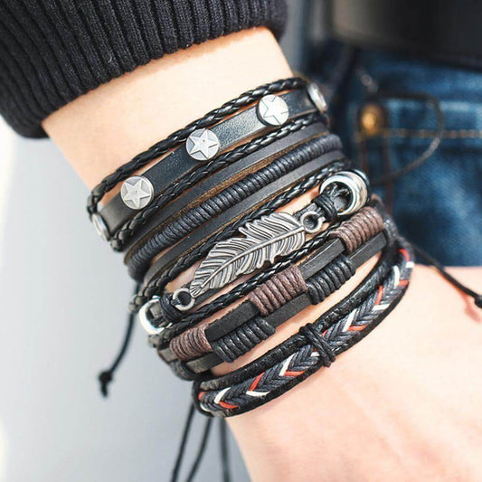 New Leather Boys & Mens Bracelet (Pack of 5)- Brand Kiosk Store