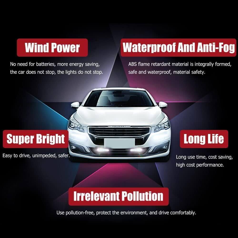 2 Pieces Car Wind Powered Light ABS Daytime Running Light for Cars Auto White- Brand Kiosk Store