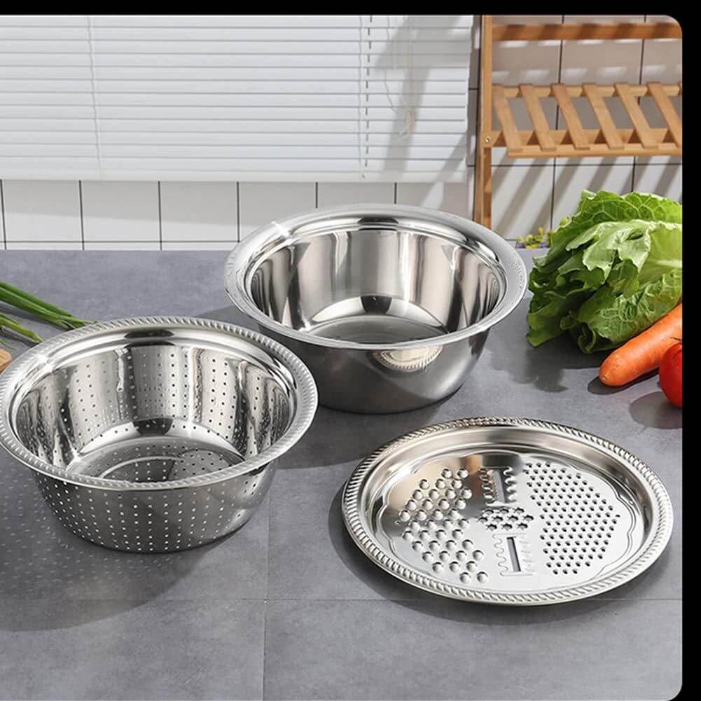 3 in 1 Multifunctional Grater Basin Stainless Steel Colanders Set- Brand Kiosk Store