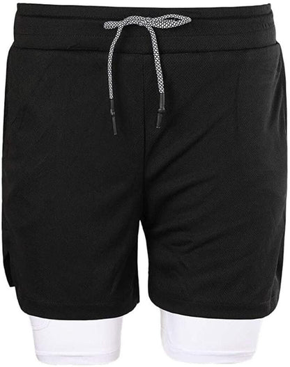 2 in 1 Running Shorts Built in Base Layer Pants Pocket- Brand Kiosk Store