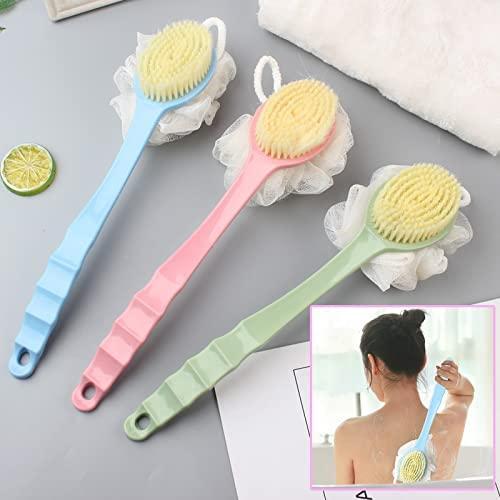 Arcreactor Zone 2 IN 1 loofah with handle, Bath Brush, back scrubber, Bath Brush with Soft Comfortable Bristles And Loofah with handle, Double Sided Bath Brush Scrubber for bathing- Brand Kiosk Store