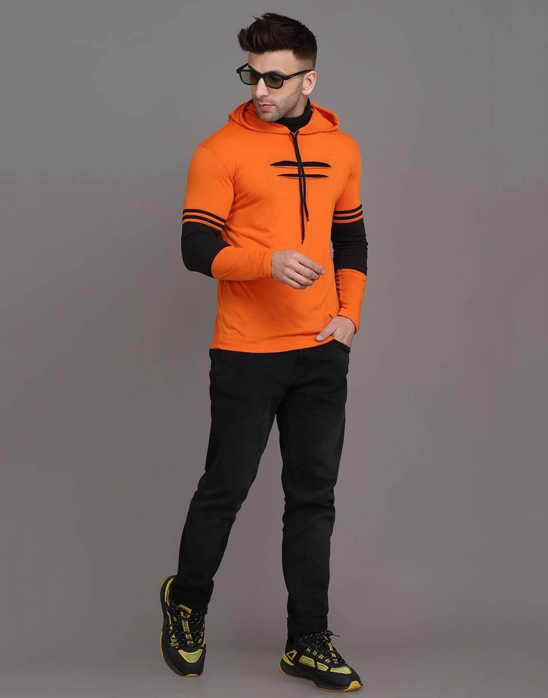 Denzolee Colorblocked Men's Hooded T-Shirt With Mask- Brand Kiosk Store