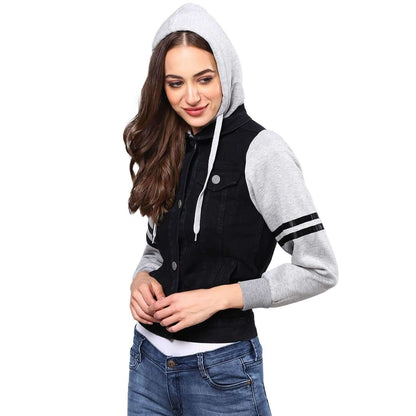 Campus Sutra Women Colorblock Stylish Casual Denim Jacket- Brand Kiosk Store