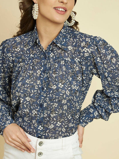 TRRENDARREST Blue Floral Printed Shirt- Brand Kiosk Store