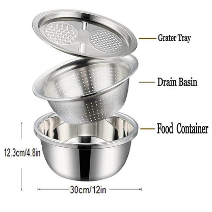 3 in 1 Multifunctional Grater Basin Stainless Steel Colanders Set- Brand Kiosk Store