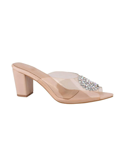 Transparent Block Heel Stone Studded Sandal For Women's- Brand Kiosk Store