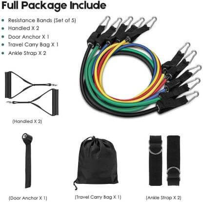 11 Piece Gym Power Resistance Band Set for Workout and Yoga Resistance (PR-33 ) Resistance Tube (Multicolor)- Brand Kiosk Store