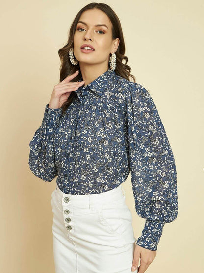 TRRENDARREST Blue Floral Printed Shirt- Brand Kiosk Store