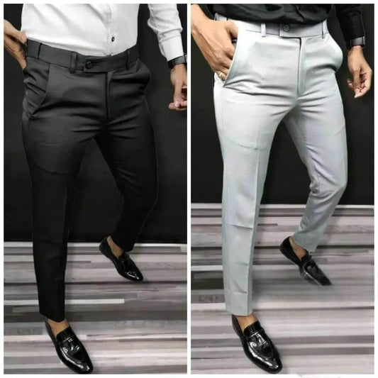 Lycra Solid Slim Fit Mens Formal Trouser Pack of 2- Brand Kiosk Store