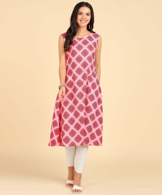 Women's Casual Wear Sleeveless Round Long Kurtis- Brand Kiosk Store