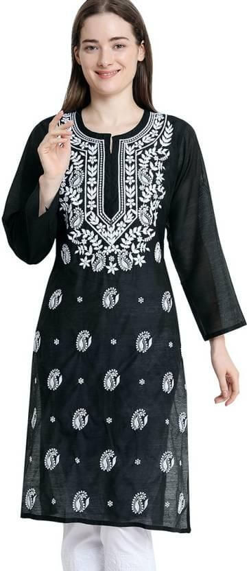 Women Chikan Embroidery Straight Kurta- Brand Kiosk Store