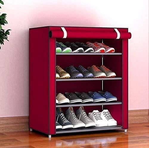 Shoe Rack Stand- 4 Layer Steel Tube And Plastic Dustproof & Damp-proof Portable Collapsible Shoe Rack Stand(6 Shelves)- Brand Kiosk Store