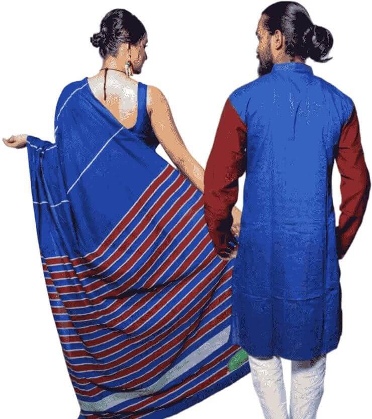 Khadi Cotton Kurta Saree Combo Set for Couples