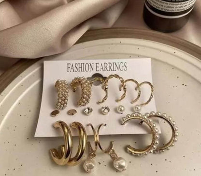 AVR JEWELS Combo Of 9 Stunning Gold Plated Pearl Studs and Hoop Earrings- Brand Kiosk Store