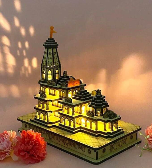 Ram Mandir Ayodhya Wood Temple Model With Light 6inch- Brand Kiosk Store