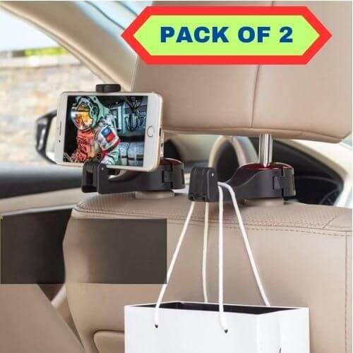 Car Seat Back Hooks with Phone Holder(Pack of 2)- Brand Kiosk Store