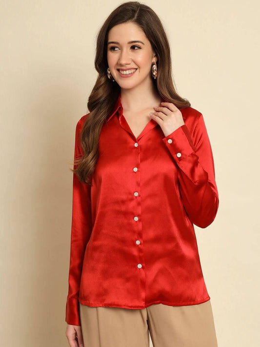 TRENDARREST Red Satin Shirt- Brand Kiosk Store