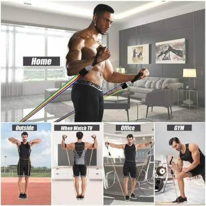 11 Piece Gym Power Resistance Band Set for Workout and Yoga Resistance (PR-33 ) Resistance Tube (Multicolor)- Brand Kiosk Store