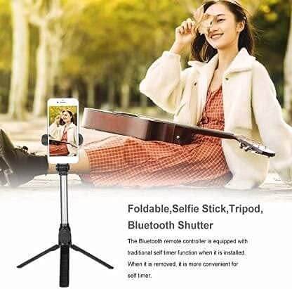 XT-02 Mobile Stand with Selfie Stick and Tripod XT-02 Aluminium Bluetooth Remote Control Selfie Stick (Black)- Brand Kiosk Store