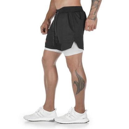 2 in 1 Running Shorts Built in Base Layer Pants Pocket- Brand Kiosk Store