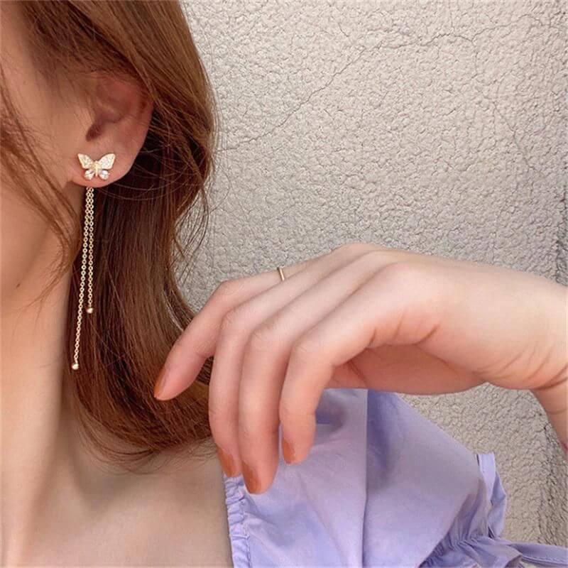 AVR JEWELS New Trendy Long Tassel Butterfly Drop Earrings Gold Color 2022 Modern Women Hanging Earrings Summer Jewelry Girls Party Gift- Brand Kiosk Store