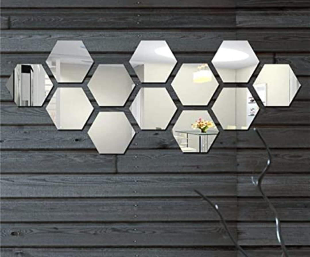 3D Acrylic Hexagon Mirror Wall Stickers(Set of 12)- Brand Kiosk Store