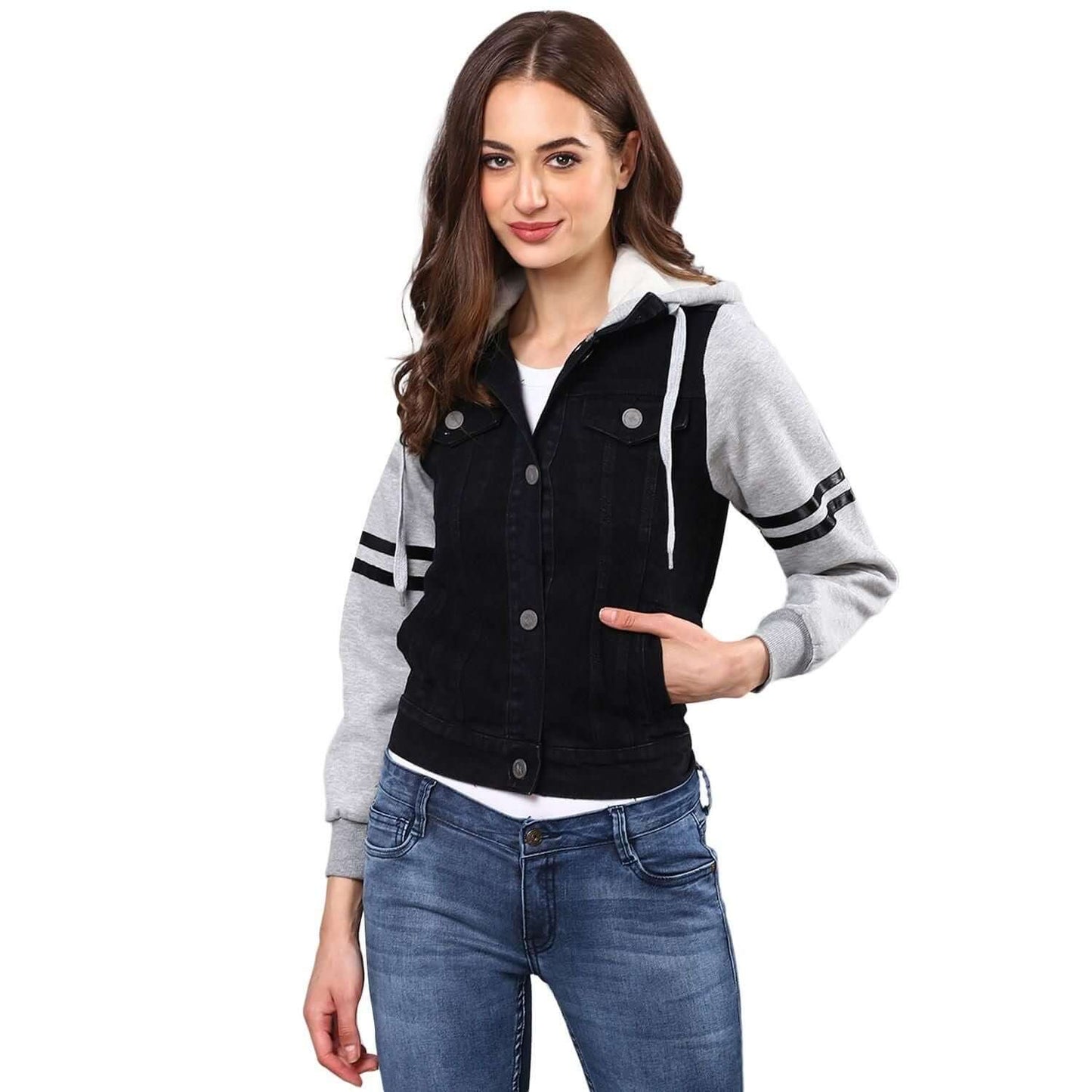 Campus Sutra Women Colorblock Stylish Casual Denim Jacket- Brand Kiosk Store