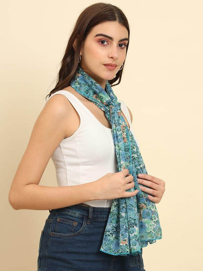 TRENDARREST Green Floral Printed Scarf- Brand Kiosk Store