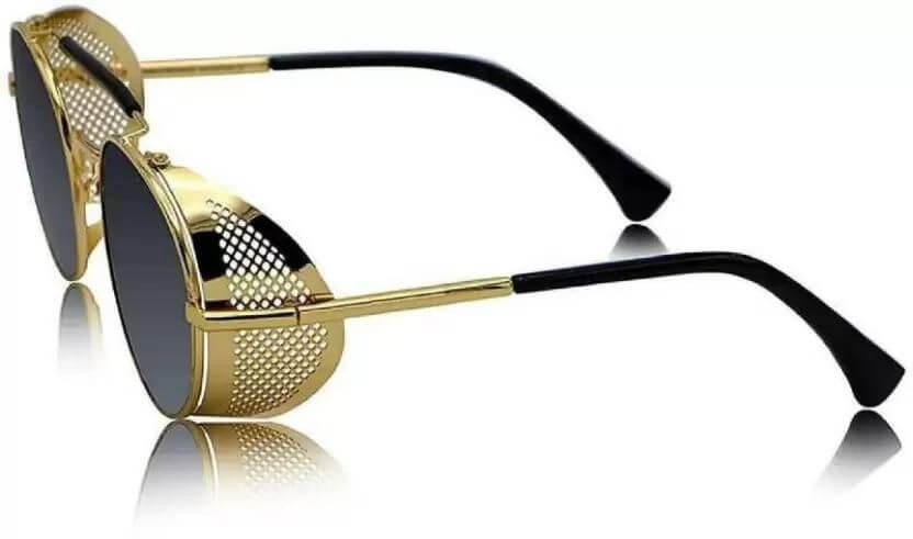 UV Protection Round Sunglasses (Free Size) (For Men & Women, Black, Golden)- Brand Kiosk Store