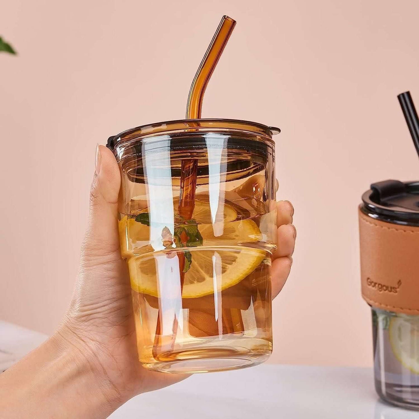 Over glass water bottle with straw- Brand Kiosk Store