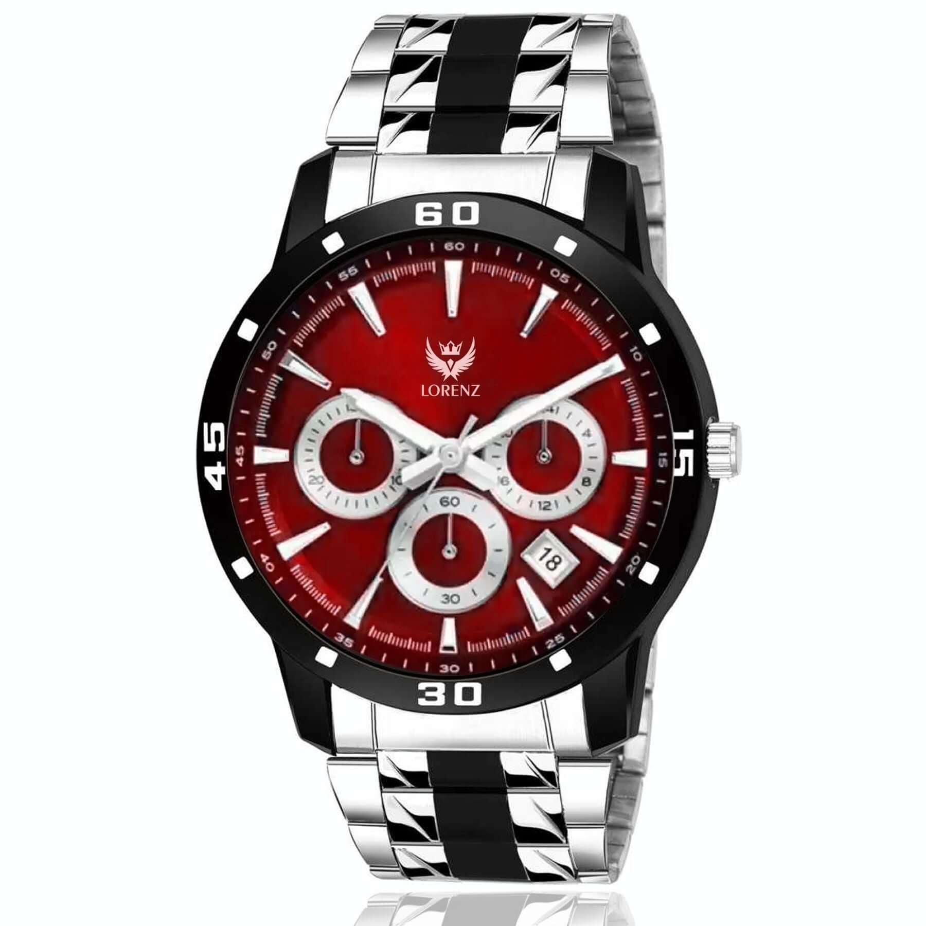 Lorenz Two Tone Chain & Red Dial Watch for Men- Brand Kiosk Store